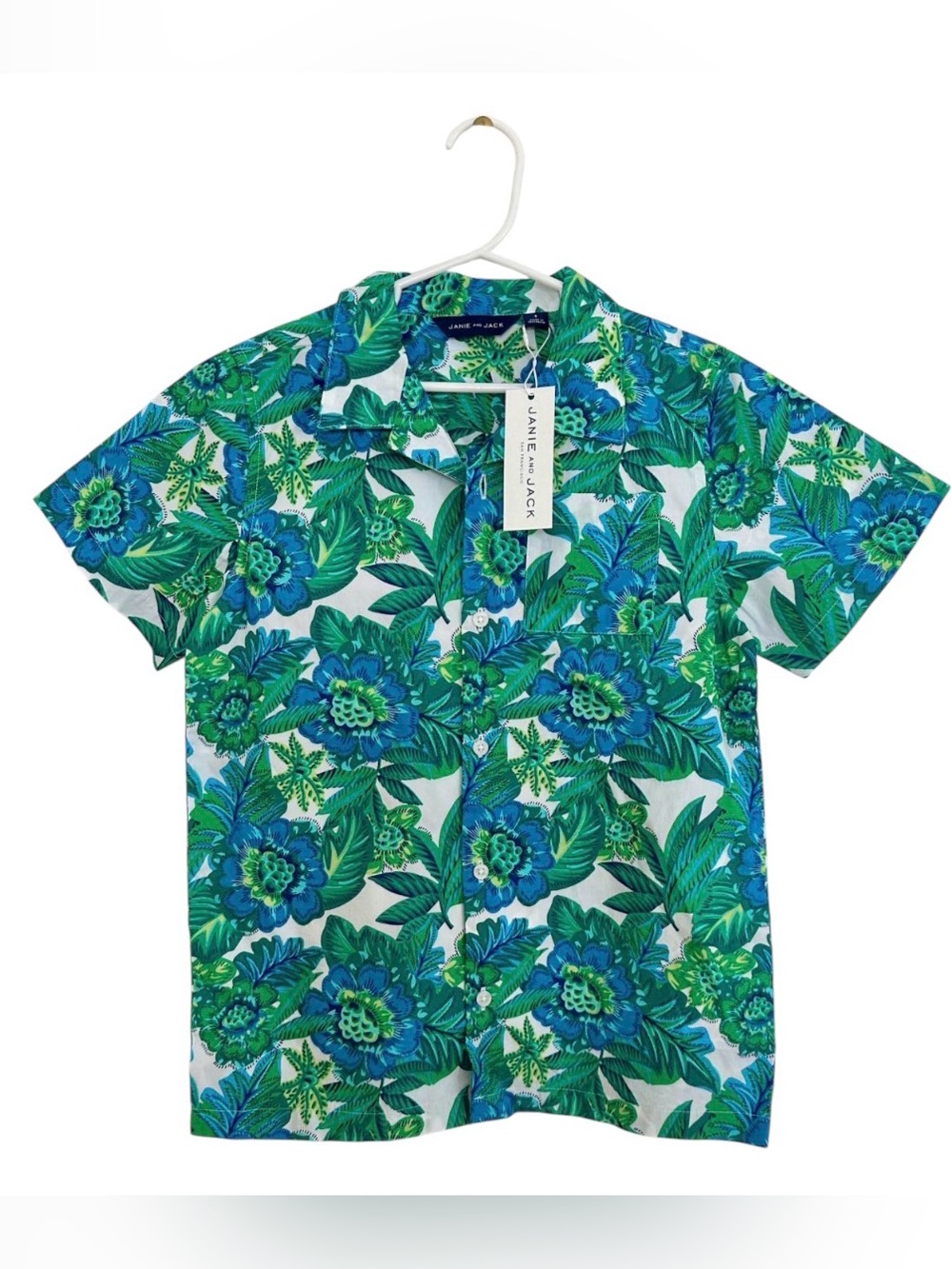 Janie and Jack Boys Tropical Floral Button Down Shirt Size 8 NWT